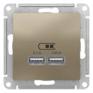 ATLASDESIGN USB РОЗЕТКА A+A, 5В/2,1 А, 2х5В/1,05 А, механизм, ШАМПАНЬ