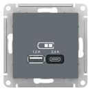 ATLASDESIGN USB РОЗЕТКА А+С, 5В/2,4А, 2х5В/1,2А, механизм, ГРИФЕЛЬ
