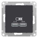 ATLAS USB РОЗЕТКА, 5В, 1 порт x 2,1 А, 2 порта х 1,05 А, механизм, КАРБОН,