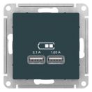 ATLASDESIGN USB РОЗЕТКА A+A, 5В/2,1 А, 2х5В/1,05 А, механизм, ИЗУМРУД