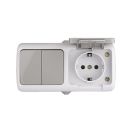 Блок комбинир-ый открыт. установки, перекл. на 2 направления, клавишный/кнопочный 1 розетка с З/К 16А 230В пластик серый IP54 EKF Мурманск