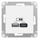 ATN000139 ATLAS USB РОЗЕТКА A+С, мех, БЕЛЫЙ,