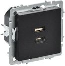 BRITE Роз. USB A+C 45Вт высокоск. зар. РЮ11-2-БрЧ черн. IEK