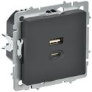 BRITE Роз. USB A+C 45Вт высокоск. зар. РЮ11-2-БрГ граф. IEK