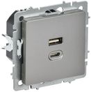 BRITE Роз. USB A+C 45Вт высокоск. зар. РЮ11-2-БрС сталь IEK