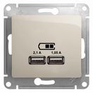 GLOSSA USB РОЗЕТКА A+A, 5В/2,1 А, 2х5В/1,05 А, механизм, МОЛОЧНЫЙ